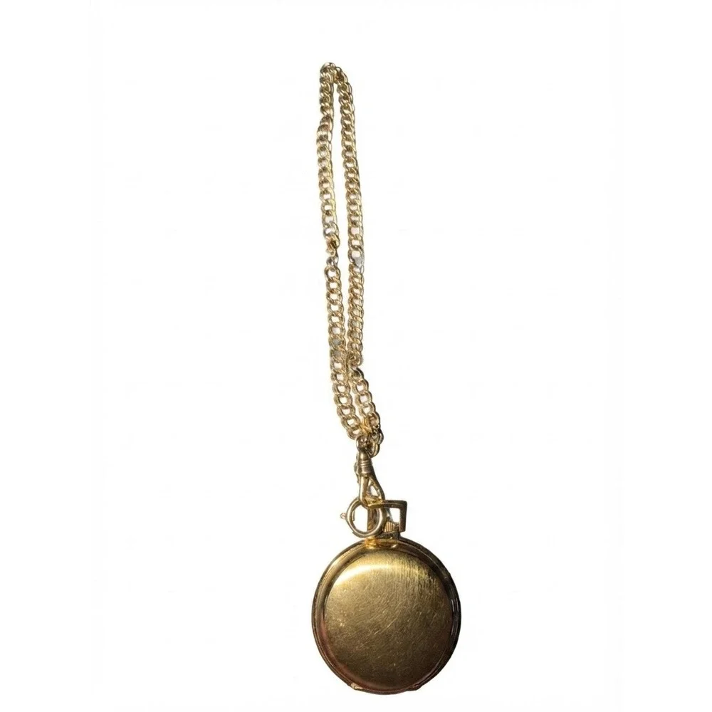 Chrona Vintage Quartz Gold Tone Hunter Case Pocket Watch Date Chain Classic